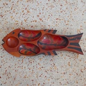 Vintage Teak Fish Serving Platter Wood Tiki Style